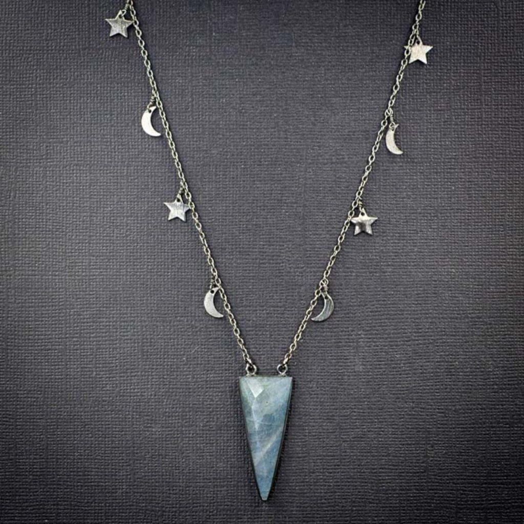 Labradorite Triangle Pendant On Moon And Star Chain A